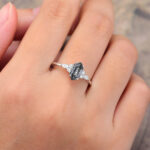 Pattiring Elongated Hexagon Cut Black Rutilated Quartz White Gold Engagement Ring