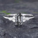 Pattiring Elongated Hexagon Cut Black Rutilated Quartz White Gold Engagement Ring