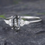 Pattiring Elongated Hexagon Cut Black Rutilated Quartz White Gold Engagement Ring