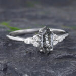 Pattiring Elongated Hexagon Cut Black Rutilated Quartz White Gold Engagement Ring