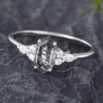 Pattiring Elongated Hexagon Cut Black Rutilated Quartz White Gold Engagement Ring