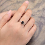 Pattiring Emerald Cut Black Rutilated Quartz White Gold Engagement Ring