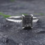 Pattiring Emerald Cut Black Rutilated Quartz White Gold Engagement Ring