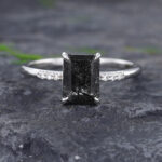 Pattiring Emerald Cut Black Rutilated Quartz White Gold Engagement Ring