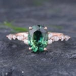 Oval Cut Teal Sapphire Engagement Ring Green Sapphire Ring