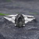 Pattiring Pear Shaped Black Rutilated Quartz White Gold Engagement Ring