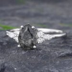 Pattiring Pear Shaped Black Rutilated Quartz White Gold Engagement Ring
