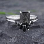 Pattiring Emerald Cut Black Rutilated Quartz Engagement Ring Set