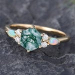 Pattiring Hexagon Cut Moss Agate Yellow Gold Engagement Ring