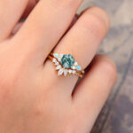 Pattiring Hexagon Cut Moss Agate Yellow Gold Engagement Ring Set