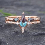 Pattiring Kite Cut Alexandrite Rose Gold Engagement Ring Set