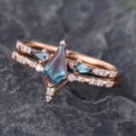 Pattiring Kite Cut Alexandrite Rose Gold Engagement Ring Set