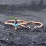 Pattiring Kite Cut Alexandrite Rose Gold Engagement Ring Set