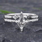 Pattiring Kite Cut Black Rutilated Quartz White Gold Engagement Ring Set