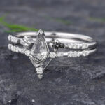 Pattiring Kite Cut Black Rutilated Quartz White Gold Engagement Ring Set