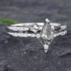 Pattiring Kite Cut Black Rutilated Quartz White Gold Engagement Ring Set