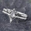 Pattiring Kite Cut Black Rutilated Quartz White Gold Engagement Ring Set
