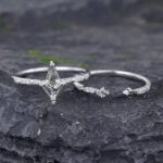 Pattiring Kite Cut Black Rutilated Quartz White Gold Engagement Ring Set