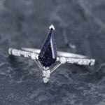 Pattiring Kite Cut Blue Sandstone White Gold Engagement Ring