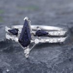 Pattiring Kite Cut Blue Sandstone White Gold Engagement Ring Set