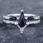 Pattiring Kite Cut Blue Sandstone White Gold Engagement Ring Set