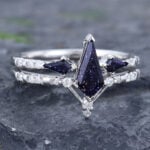 Pattiring Kite Cut Blue Sandstone White Gold Engagement Ring Set