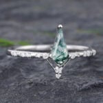 Pattiring Kite Cut Moss Agate White Gold Engagement Ring