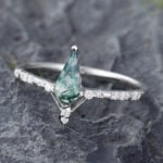 Pattiring Kite Cut Moss Agate White Gold Engagement Ring