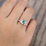 Pattiring Kite Shaped Moss Agate Rose Gold Cluster Engagement Ring