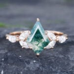Pattiring Kite Shaped Moss Agate Rose Gold Cluster Engagement Ring