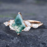 Pattiring Kite Shaped Moss Agate Rose Gold Cluster Engagement Ring