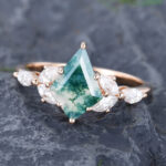 Pattiring Kite Shaped Moss Agate Rose Gold Cluster Engagement Ring
