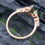 Pattiring Kite Shaped Moss Agate Rose Gold Cluster Engagement Ring