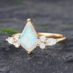Pattiring Kite Shaped Opal Yellow Gold Cluster Engagement Ring