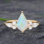 Pattiring Kite Shaped Opal Yellow Gold Cluster Engagement Ring