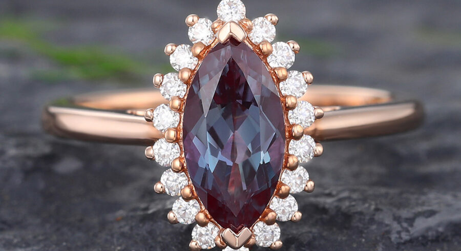 Pattiring Marquise Cut Alexandrite Rose Gold Engagement Ring