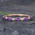 Pattiring Marquise Cut Amethyst Rose Gold Half Eternity Wedding Band