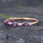 Pattiring Marquise Cut Amethyst Rose Gold Half Eternity Wedding Band