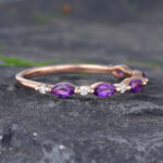 Pattiring Marquise Cut Amethyst Rose Gold Half Eternity Wedding Band