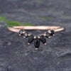 Pattiring Marquise Cut Black Onyx Rose Gold Curved Wedding Band