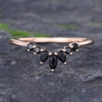 Pattiring Marquise Cut Black Onyx Rose Gold Curved Wedding Band