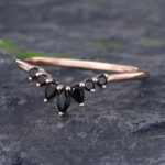 Pattiring Marquise Cut Black Onyx Rose Gold Curved Wedding Band