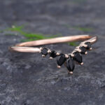 Pattiring Marquise Cut Black Onyx Rose Gold Curved Wedding Band