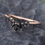 Pattiring Marquise Cut Black Onyx Rose Gold Curved Wedding Band