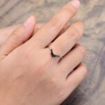 Pattiring Marquise Cut Black Onyx White Gold Curved Wedding Band