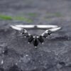 Pattiring Marquise Cut Black Onyx White Gold Curved Wedding Band