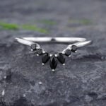 Pattiring Marquise Cut Black Onyx White Gold Curved Wedding Band