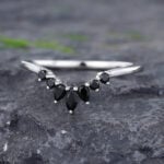 Pattiring Marquise Cut Black Onyx White Gold Curved Wedding Band