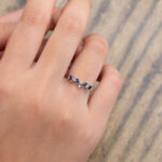 Pattiring Marquise Cut Blue Sapphire & Diamond White Gold Curved Wedding Band