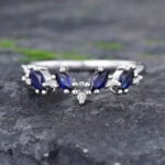 Pattiring White Gold Marquise Cut Blue Sapphire and Diamond Wedding Ring